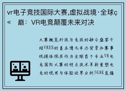 vr电子竞技国际大赛,虚拟战境·全球竞巅：VR电竞颠覆未来对决