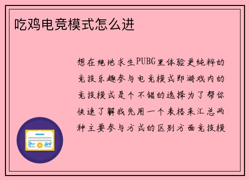 吃鸡电竞模式怎么进